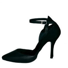 Load image into Gallery viewer, Pointed Toe High Heel Ankle Strap Black Leather &amp; Suede Pump