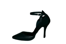 Load image into Gallery viewer, Pointed Toe High Heel Ankle Strap Black Leather &amp; Suede Pump